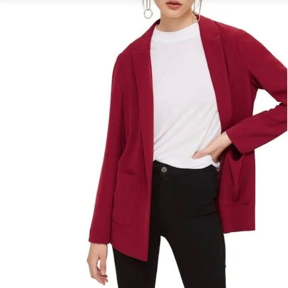 Topshop Jackets & Blazers - Topshop Burgandy Open Front Blazer Size 12 NWT